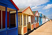 Beach Huts with Woman Sunbathing Southwold Suffolk England