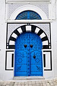 A traditional Tunisian blue door at Sidi Bou Said, Tunis, Tunisia