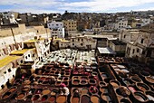 The Chouwara Tannery with the Ancient Medina, Fez, Morocco, North Africa