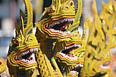 Naga heads Fragment of staircase decoration in Wat Bupparam Chiang Mai, Thailand