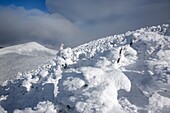 Appalachian Trail - Scenic views from the summit of Carter Dome in winter conditions Located in the White Mountains, New Hampshire USA
