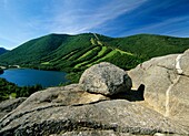 Cannon Mountain from Artists Bluff Echo Lake is on the left Located in Franconia Notch, which is in the White Mountain National Forest of New Hampshire, USA