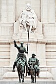 Cervantes monument in the Plaza de Espana, Madrid, Spain
