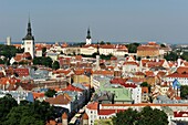 aerial overview of Old Town Tallinn from Sokos Viru hotel, estonia, northern europe