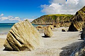 Lee Bay at the seaside village of Lee near Ilfracombe on the North Devon Heritage Coast, Devon, England, United Kingdom