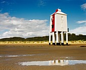 The wooden lighthouse on stilts on the beach at Burnham-on-Sea in Somerset, England