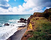 The cliffs overlooking Sandymouth on the North Cornwall Coast near Bude, England, United Kingdom