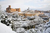 europe, italy, tuscany, siena, st domenico church and ancient town with the snow
