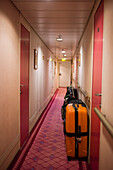 Suitcases in the hallway aboard the cruiseship MS Delphin, Adriatic Sea, near Croatia, Europe