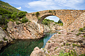 Stone Bridge over Fango River, Fango Valley, Corsica, France, Europe