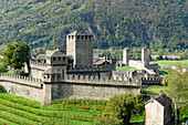Burg Castell Montebello und Castelgrande, Bellinzona, UNESCO Weltkulturerbe Bellinzona, Tessin, Schweiz, Europa