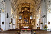 Interior view of abbey church of Benediktbeuern monastery, former Benedictine abbey, Benediktbeuern, Bavaria, Germany, Europe