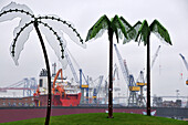 View over the Elbe towards the harbour, Hamburg , Germany