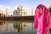 Taj Mahal as seen from acress the in Agra India