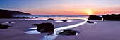 Panoramic shot of sunset on Porthtowan Beach, Cornwall