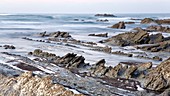 Coast rocks ans stratum Atxabiribil beach Sopelana, Biscay, Basque Country, Spain, Europe