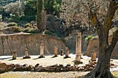 Columns at the entrance to the ancient stadium at Nemea, Korinthia, Peloponnese, Grecee