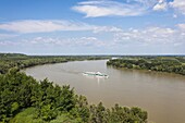 The Danube near Dunaszekcsoe, with cruise ship View over the hungarian plains and the riparian forests of Gemenc, Danube-Drava National Park Europe, Eastern Europe, Hungary, August 2010