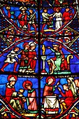 Glass painting in Bourges Cathedral 13 cent, UNESCO World Heritage Site, Bourges, France