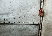 Butterfly on the metal cover of aircraft plane