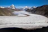 View over Gorner glacier to Matterhorn, Zermatt, Canton of Valais, Switzerland, myclimate audio trail