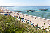 Sandy beach and pier at Baltic Sea, Rerik, Mecklenburg-Western Pomerania, Germany