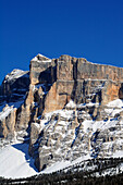 Rock face of Heiligkreuzkofel, La Villa, Stern, valley of Gadertal, Fanes range, UNESCO World Heritage Site Dolomites, Dolomites, Trentino, South Tyrol, Italy, Europe