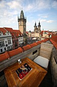 Old town Stare Mesto seen from a terrace, Prague, Czech Republic
