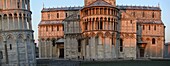 The leaning tower and the cathedral in Piazza dei Miracoli, Pisa, Italy