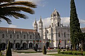 Garden in front of Jeronimos Monastery Mosteiro dos Jerominos in Belem, Lisbon, Portugal, Europe