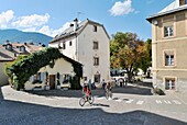 The centre of the Mediaeval walled town of Glurns in the Val Venosta, Italian Alps