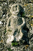Example of a Sheela na gig on wall of Killinaboy medieval church, Co Clare, Ireland Old Celtic female fertility stone figure