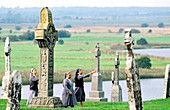 Roman Catholic nuns visit Clonmacnoise Monastery on the River Shannon, County Offaly, Ireland Founded AD 547 by Saint Ciaran
