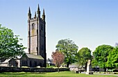 Widecombe village green and church in rural county of Devon in southwest England, UK