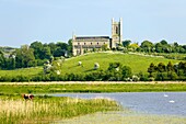 St Patricks Cathedral, Downpatrick, County Down, Northern Ireland Seen from Inch Abbey across the River Quoile