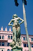 Boca Raton Club Hotel on east coast Florida, USA Fountain figure in front of classic original Art Deco 1920s style building