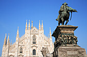 Piazza Duomo - cathedral and statue, Milan, Lombardy, Italy
