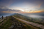 Losehill Pike in Edale Valley at dawn, Peak District National Park, Derbyshire, UK - England
