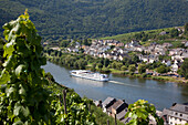 View of Zell-Merl Village & Church from Vinyard, Koblenz, Rhineland-Palatinate, Germany