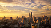 Petronas Towers and city skyline at dawn, Kuala Lumpur, Malaysia