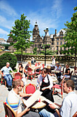 Town Hall and cafe in Millennium Square, Sheffield, Yorkshire, UK - England