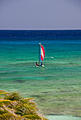 Colourful Hobie Cat at sea, Puerto Aventuras, Quintana Roo, Mexico