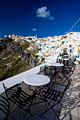 Clifftop town from terrace, Fira, Santorini Island, Greek Islands