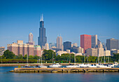 Lake Michigan and skyline with Sears Tower, Chicago, Illinois, USA