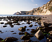 Rocky beach scene, Man O War Bay, Dorset, UK - England