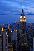 Skyline, Empire State Building at night, New York City, New York, USA, North America, America