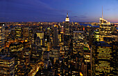 Skyline, Empire State Building at night, New York City, New York, USA, North America, America