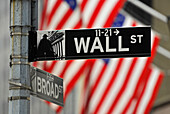 Wall Street, American Flag, New York City, New York, USA, North America, America