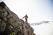 Mountaineer at Ostgrat, Wilde Leck, Stubai Alps, Tyrol, Austria