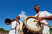 Musicians at Hindu festival in Cap Malheureux, Mauritius, Africa
